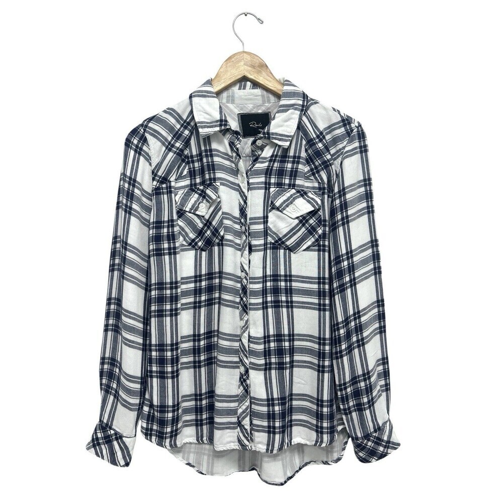 RAILS Hunter White Indigo Plaid Flannel Button Down Shirt Collar Long Size S